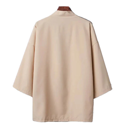 Men's Japanese Kimono Cardigan Shirt – Open Stitch Yukata, 3/4 Sleeve | XS–XXXL