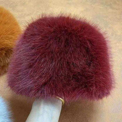 Women's Fluffy Faux Fur Winter Hat – Warm Windproof Bucket & Bomber Cap