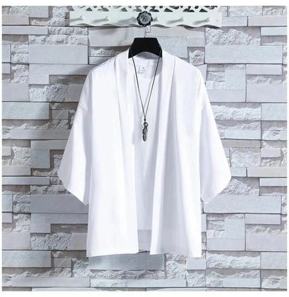 Men's Japanese Kimono Cardigan Shirt – Open Stitch Yukata, 3/4 Sleeve | XS–XXXL