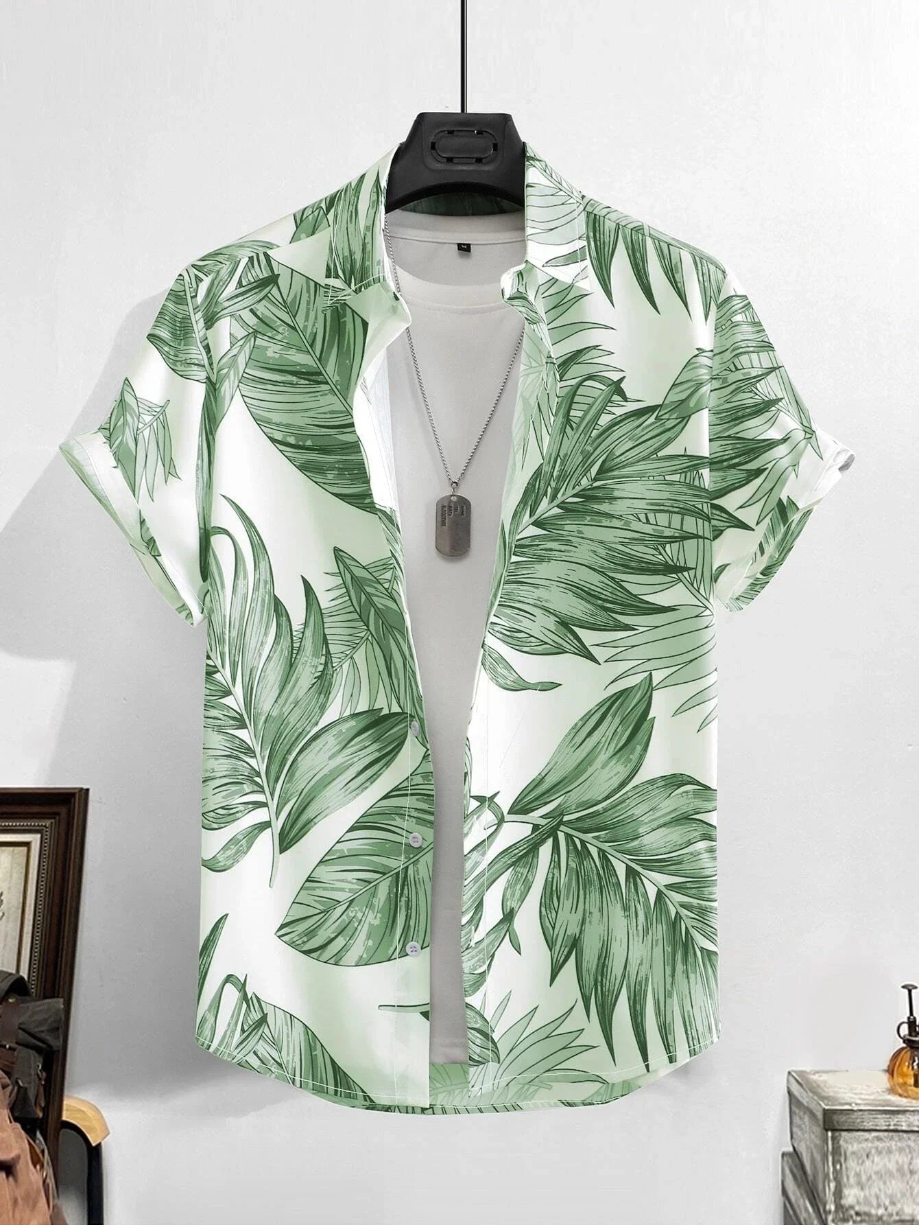 Men’s Tropical Palm Print Shirt – Casual Summer Button-Up Beach Shirt | Hawaiian Shirt Print Casual Thin Beach Slim Fashion Shirt High Quality Luxury Black Social Vintage | Oversized Clothes