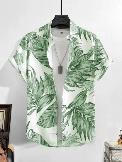 Men’s Tropical Palm Print Shirt – Casual Summer Button-Up Beach Shirt | Hawaiian Shirt Print Casual Thin Beach Slim Fashion Shirt High Quality Luxury Black Social Vintage | Oversized Clothes