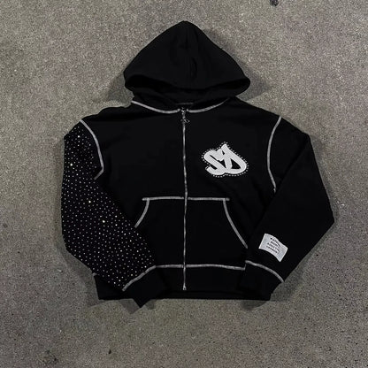 Y2K Punk Rock Zip-Up Hoodie – Harajuku Grunge Loose Fleece Sweatshirt