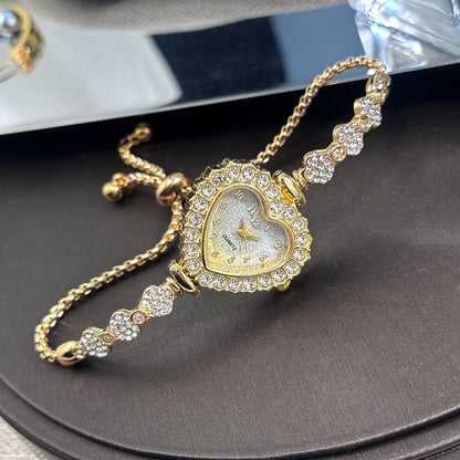 Women's Heart-Shaped Ribbon Strap Diamond Watch | Adjustable Bracelet Fashion Wristwatch
