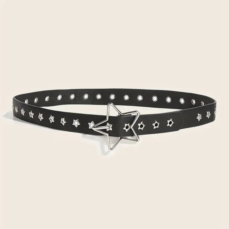 Y2K Punk Star Eyelet Belt – Goth PU Leather Rivet Belt