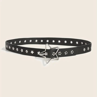Y2K Punk Star Eyelet Belt – Goth PU Leather Rivet Belt