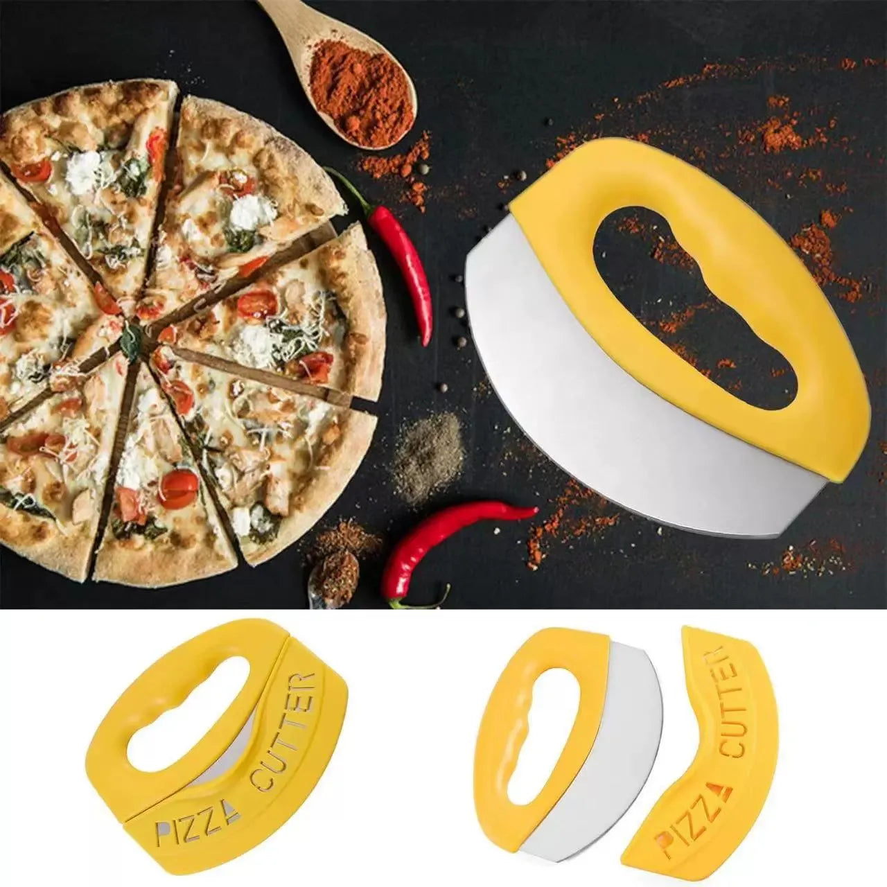 Stainless Steel Semi-Circle Pizza Cutter | Multi-Functional Mezzaluna Blade for Pizza & Pastry