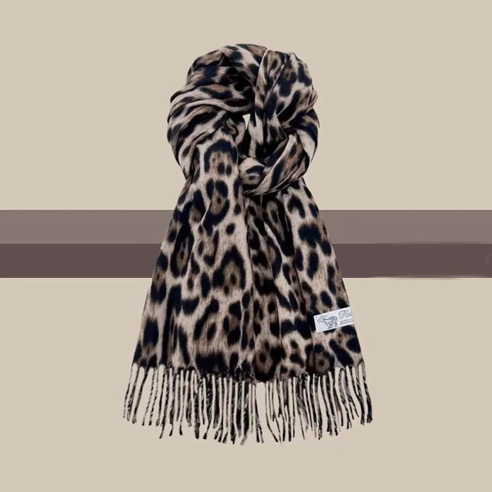 Leopard Tassel Shawl Scarf – Cozy Cashmere-Feel Winter Wrap
