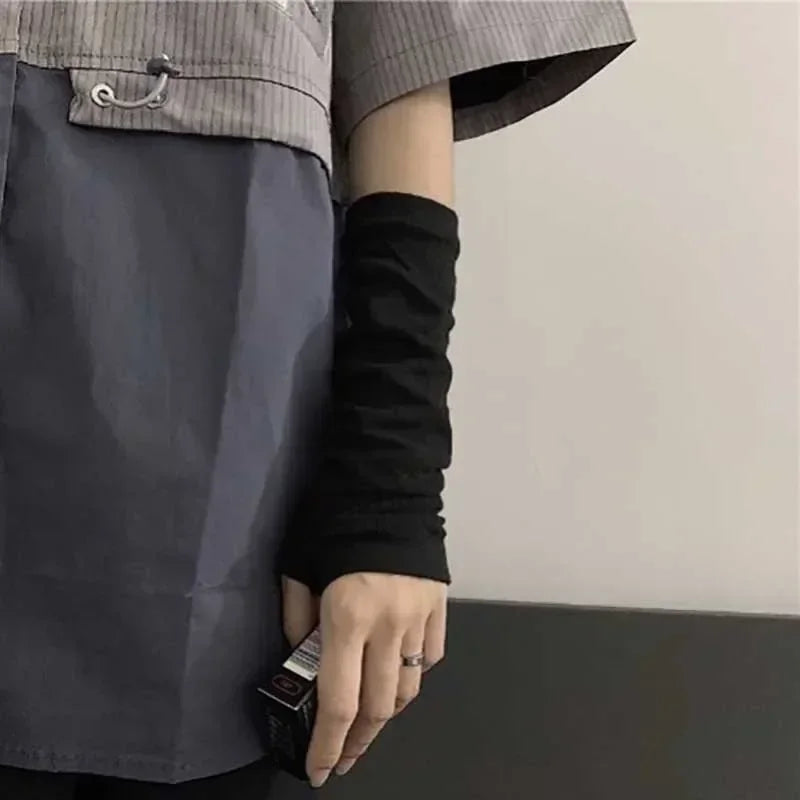 Unisex Gothic Lolita Arm Warmers | Harajuku Striped Fingerless Punk Long Wristband Y2K Gloves