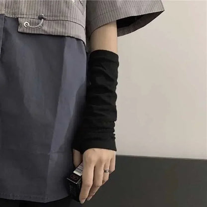 Unisex Gothic Lolita Arm Warmers | Harajuku Striped Fingerless Punk Long Wristband Y2K Gloves