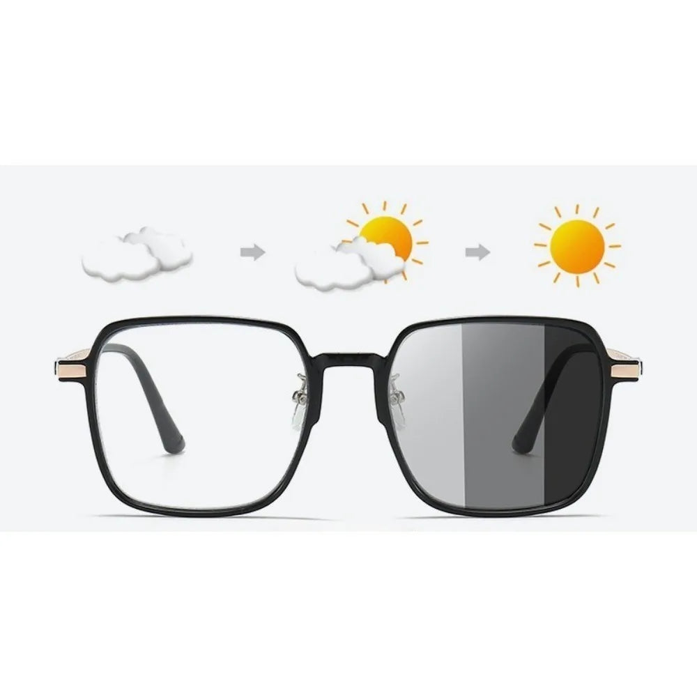 Photochromic Blue Light Blocking Glasses – Square Metal Frame