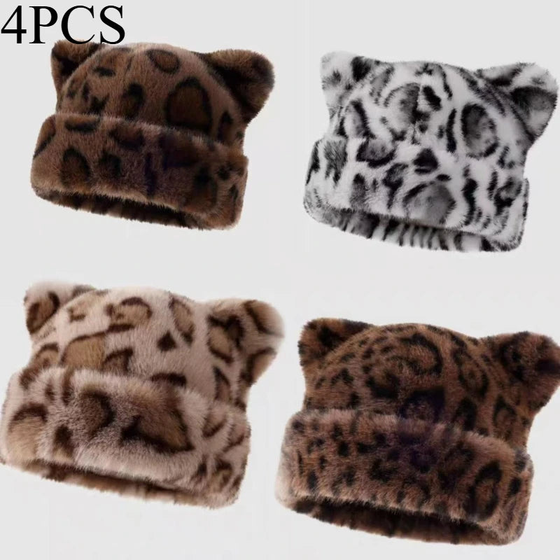 Women's Plush Teddy Bear Beanie – Cute Animal Print Knit Hat | Warm & Cozy