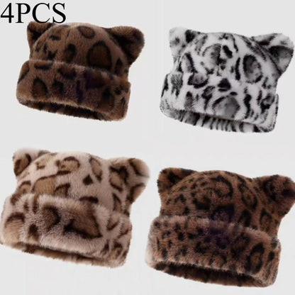 Women's Plush Teddy Bear Beanie – Cute Animal Print Knit Hat | Warm & Cozy
