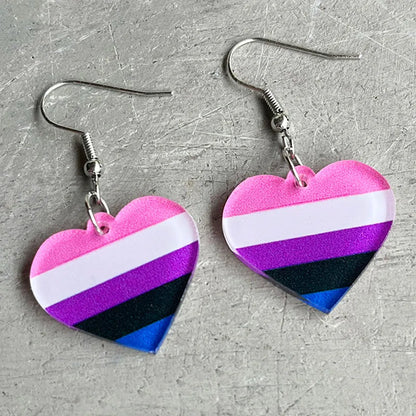 Pride Rainbow and Multi-colored Heart Drop Earrings – Colorful Acrylic Geometric Studs