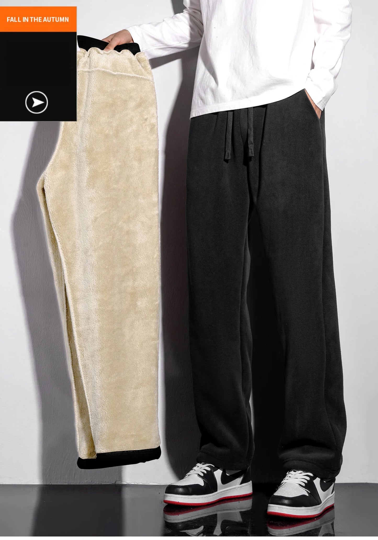 YJKVUR Unisex Winter Oversize Fleece Lined Sweatpants Drawstring Casual Gym