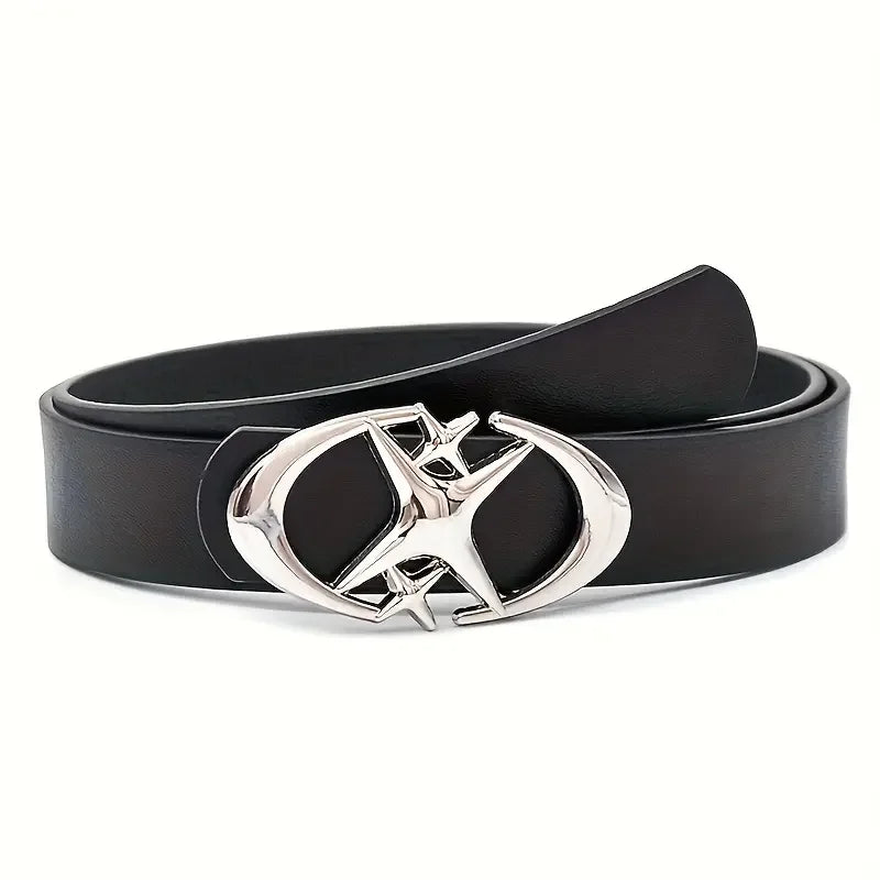 Oval Cross Metal Buckle Belt – Minimalist Unisex PU Belt for Men & Women