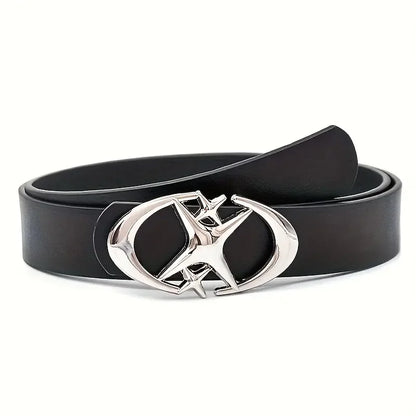Oval Cross Metal Buckle Belt – Minimalist Unisex PU Belt for Men & Women