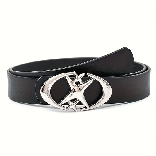 Oval Cross Metal Buckle Belt – Minimalist Unisex PU Belt for Men & Women