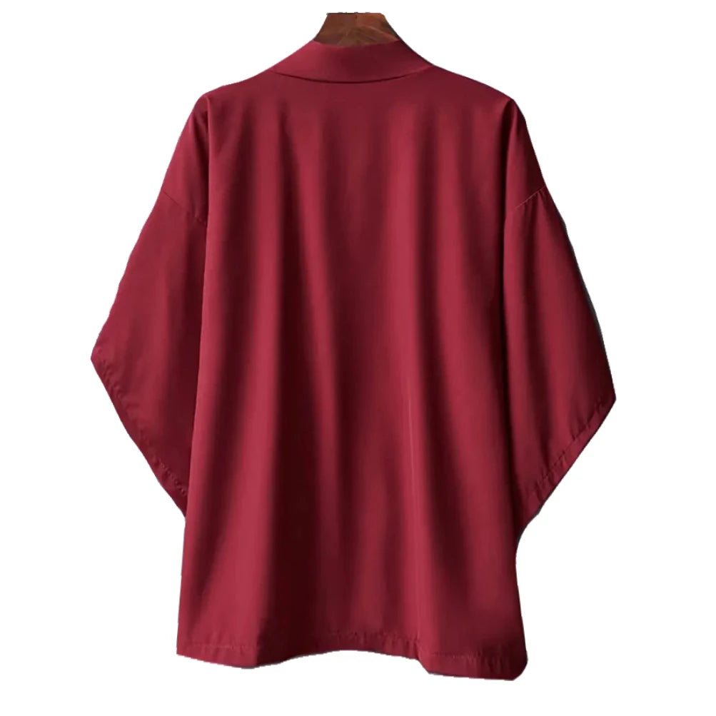 Men's Japanese Kimono Cardigan Shirt – Open Stitch Yukata, 3/4 Sleeve | XS–XXXL