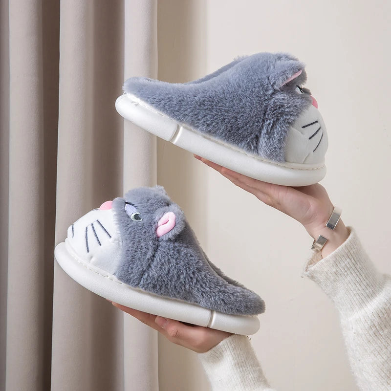 Cartoon Embroidered Plush Slippers – Women's Cozy Indoor House Shoes