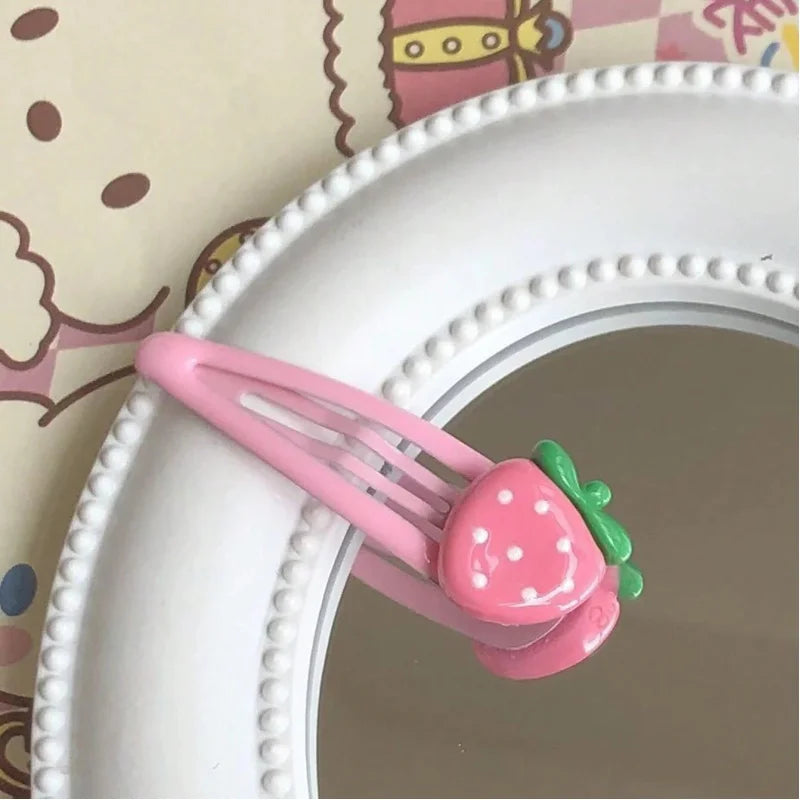 4-Pack Pink Strawberry Hair Clips – Cute Everyday Bang & Side Hair Pins