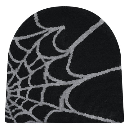 Y2K Spider Web Knit Beanie – Unisex Geometric Streetwear Hat for Outdoor & Everyday Wear