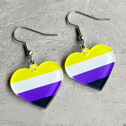 Pride Rainbow and Multi-colored Heart Drop Earrings – Colorful Acrylic Geometric Studs