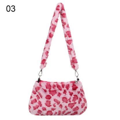 Women's Animal Print Leopard Plush Shoulder Bag | Casual Crossbody Messenger Bag for Ladies