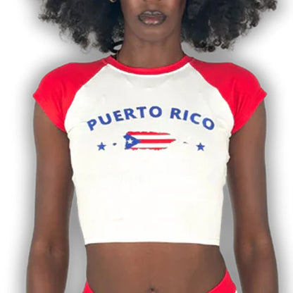Caribbean Islands Embroidered Graphic Crop Top for Women