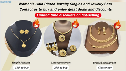 Women's Indian African Ethiopian Jewelry Set | Gold Color Hollow Oval Necklace, Earrings & Ring