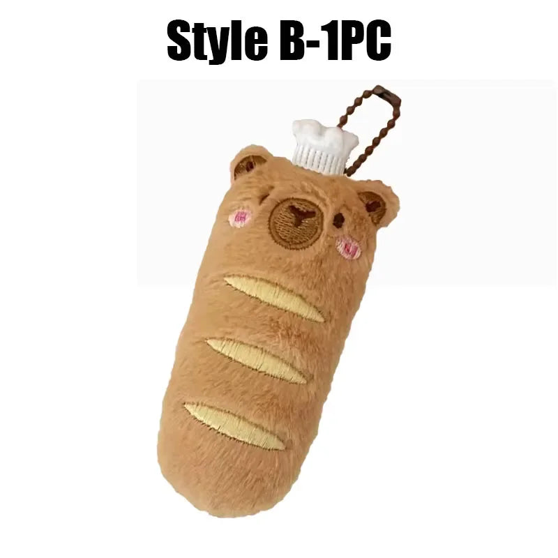 Cartoon Capybara & Croissant Plush Keychain | Soft Bread Food Stuffed Hanging Accessory