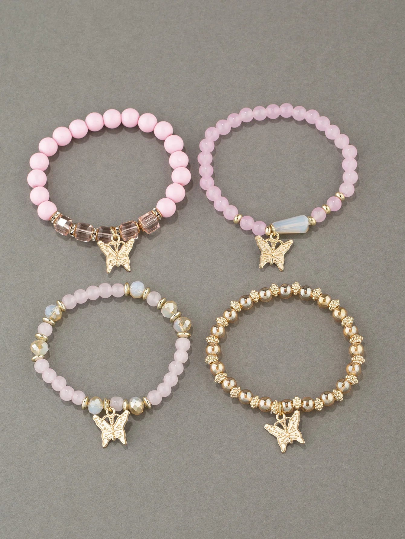Butterfly Beaded Bracelet Set (4 Pcs)