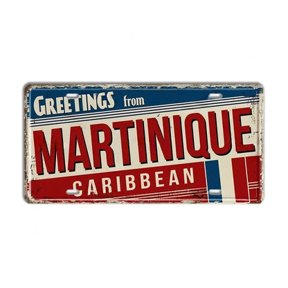 Caribbean Destination Metal Sign – Vintage Aluminum Wall Decor (30x15cm)