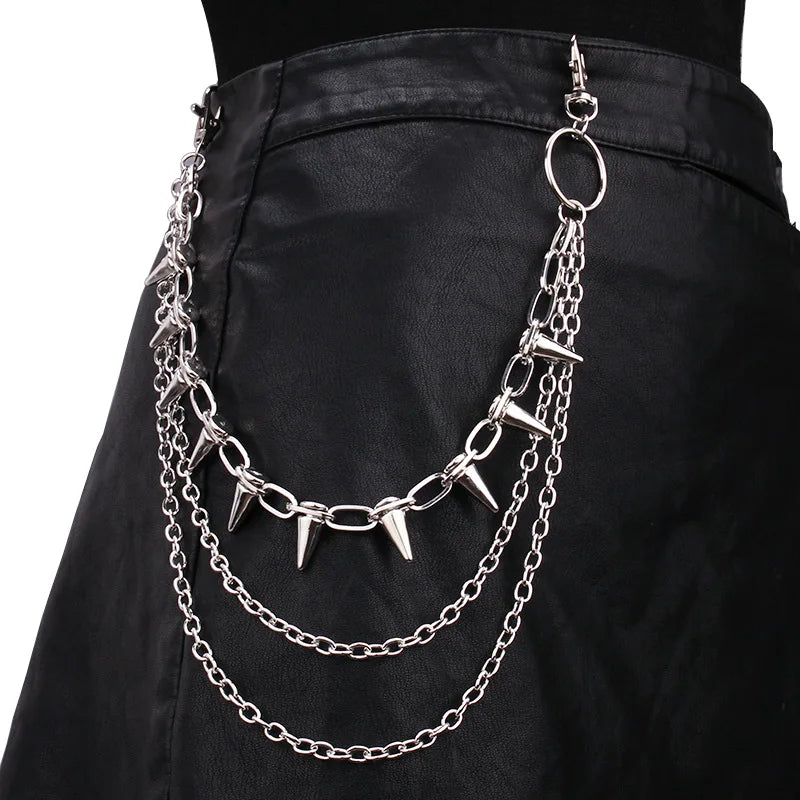 Men's Punk Spike Rivet Metal Pants Chain Belt Chain and Keychain