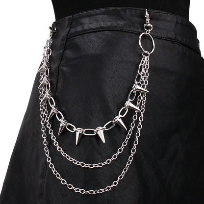 Men's Punk Spike Rivet Metal Pants Chain Belt Chain and Keychain