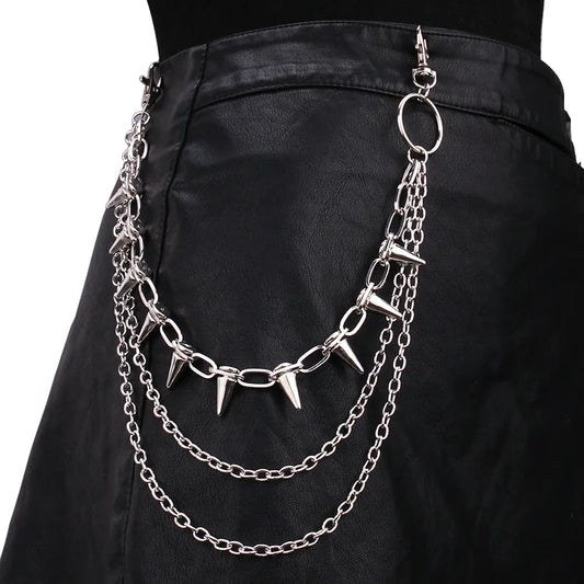 Men's Punk Spike Rivet Metal Pants Chain Belt Chain and Keychain