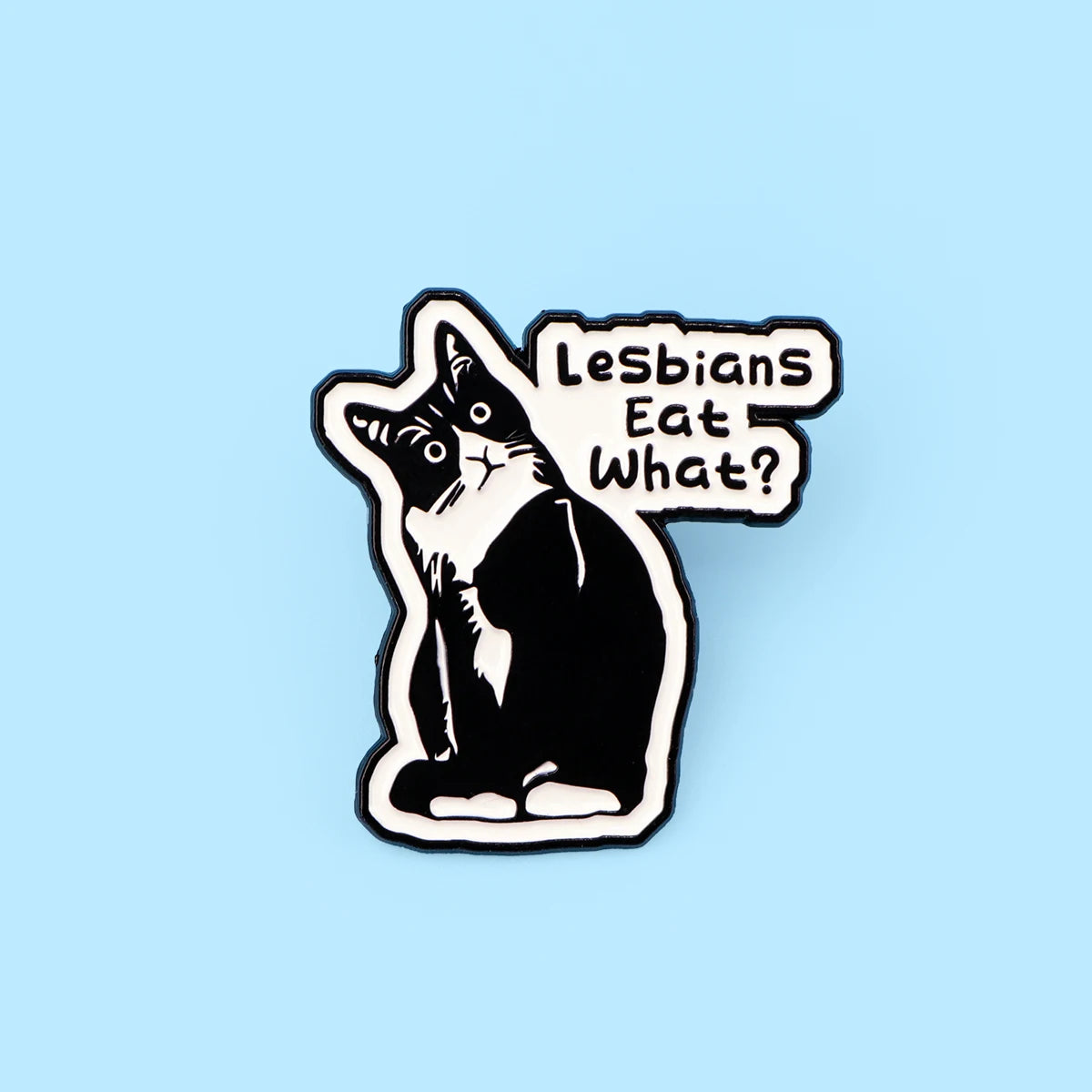 Funny LGBT Pride Enamel Pin – Humor Quote Black Cat Lapel Badge