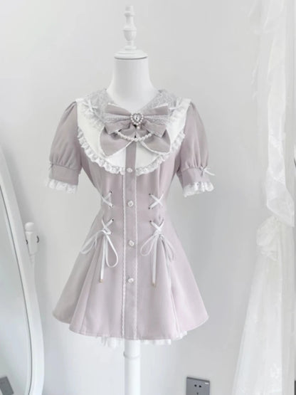 Gothic Lolita Bow Dress and Shorts Set with Sailor Collar