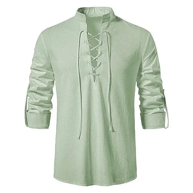 King Billion Men's Cotton Linen Shirt – Casual Long Sleeve V-Neck | S–XXXL