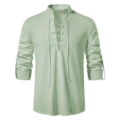 King Billion Men's Cotton Linen Shirt – Casual Long Sleeve V-Neck | S–XXXL