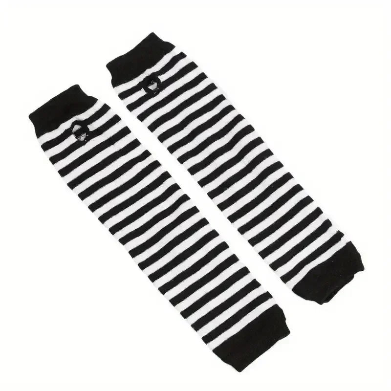 Unisex Gothic Lolita Arm Warmers | Harajuku Striped Fingerless Punk Long Wristband Y2K Gloves