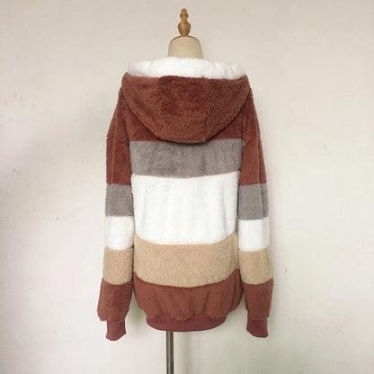Women's Oversized Hooded Plush Jacket – Warm Zip-Up Streetwear Coat | S–5XL, 9 Colors