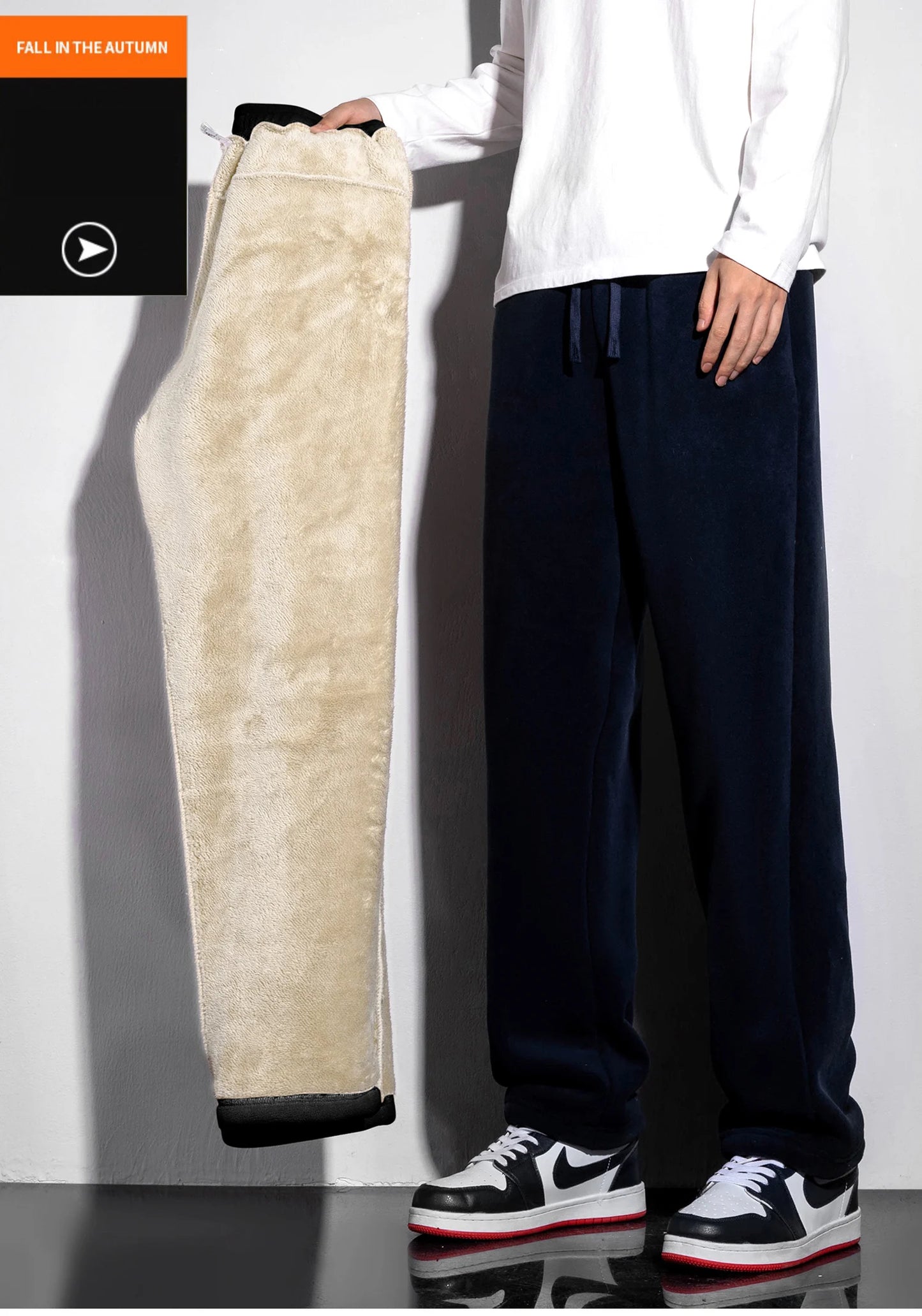YJKVUR Unisex Winter Oversize Fleece Lined Sweatpants Drawstring Casual Gym