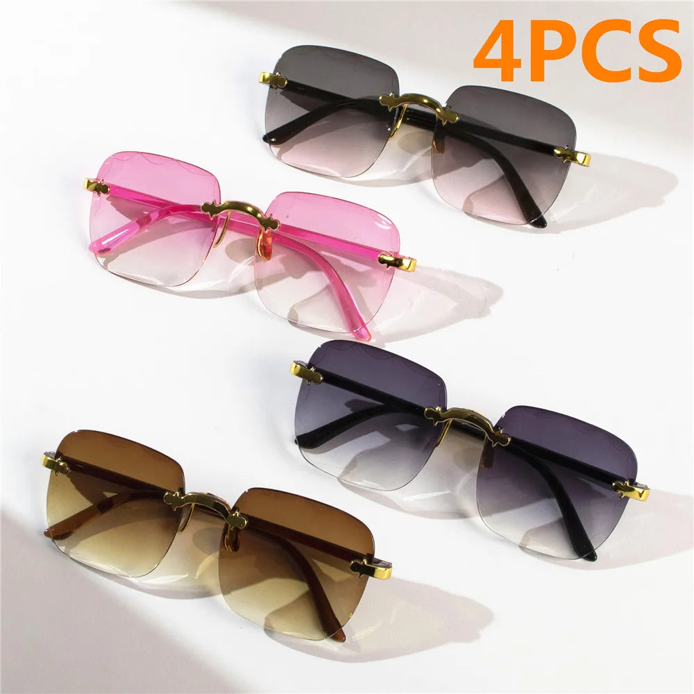Women's Square Rimless Sunglasses | 4pcs Luxury Designer Summer UV400 Shades for Women & Men