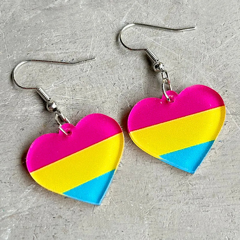 Pride Rainbow and Multi-colored Heart Drop Earrings – Colorful Acrylic Geometric Studs