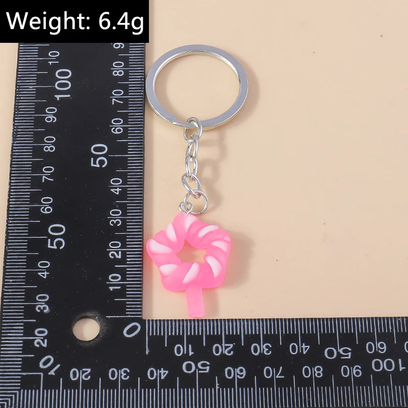 3D Simulation Food Keychain – Cute Resin Lollipop, Donut & Snack Key Ring Charms