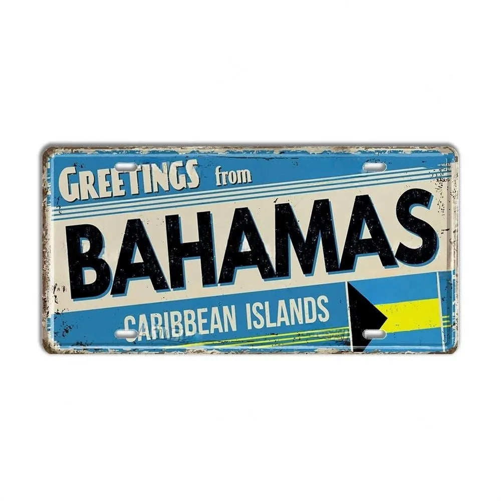Caribbean Destination Metal Sign – Vintage Aluminum Wall Decor (30x15cm)
