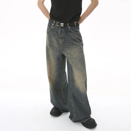 IEFB Summer Men's Denim Pants Old Blue Washed Male Jeans Straight Casual Menwear Loose Wide Leg Trousers New Fashion 9C354