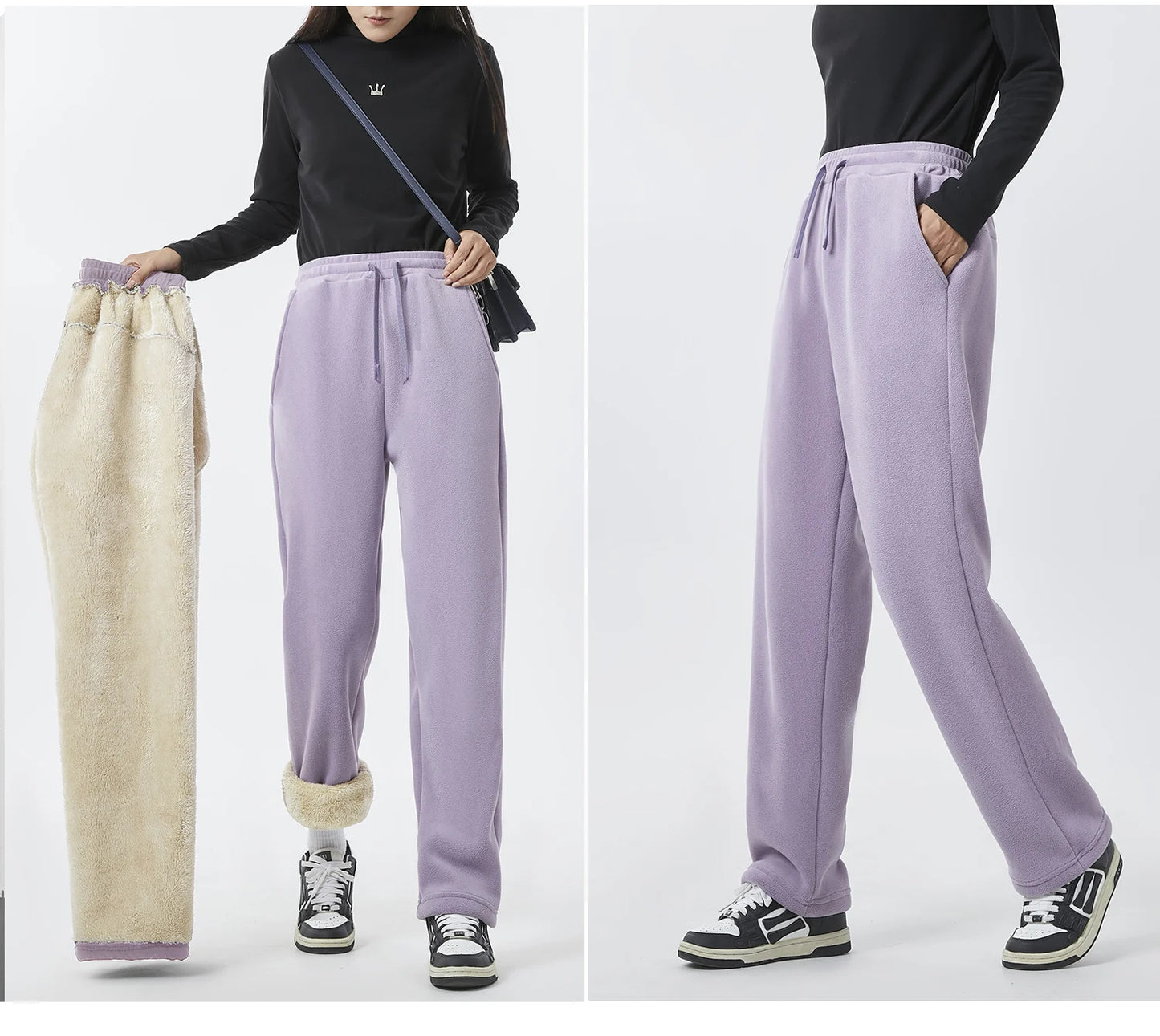 YJKVUR Unisex Winter Oversize Fleece Lined Sweatpants Drawstring Casual Gym
