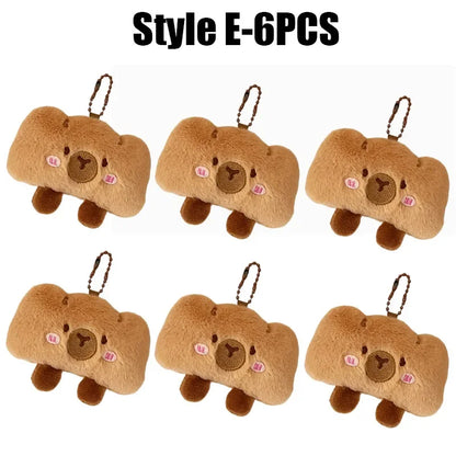 Cartoon Capybara & Croissant Plush Keychain | Soft Bread Food Stuffed Hanging Accessory