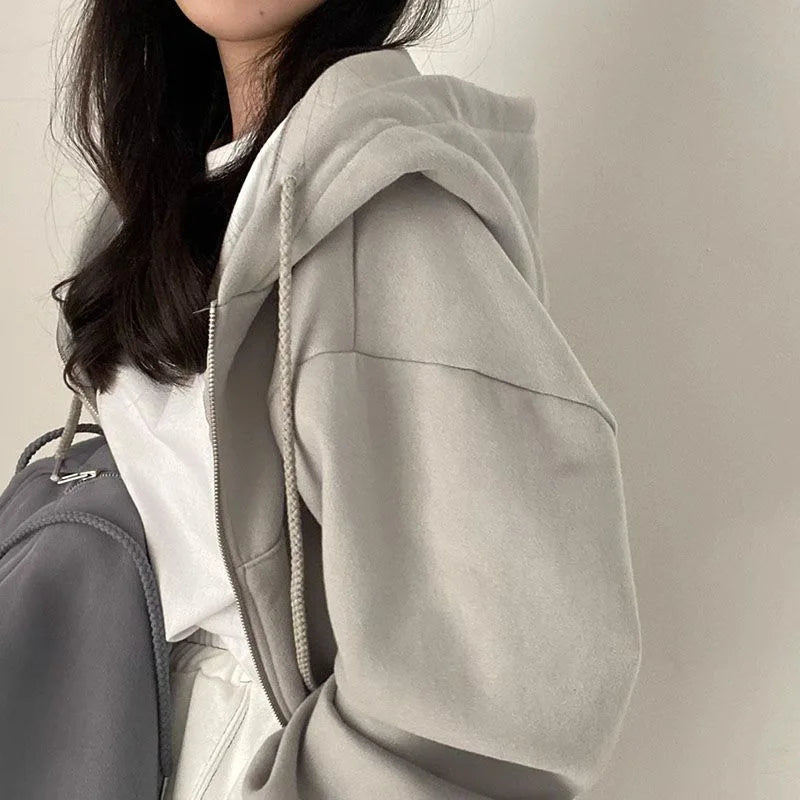 Women's Cropped Zip-Up Hoodie – Y2K Harajuku Streetwear